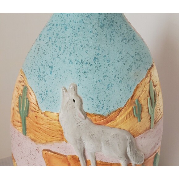 Southwestern Original 3d Studio Art Pottery Wolf Vase Floral Cactus Desert Decor - Picture 4 of 14